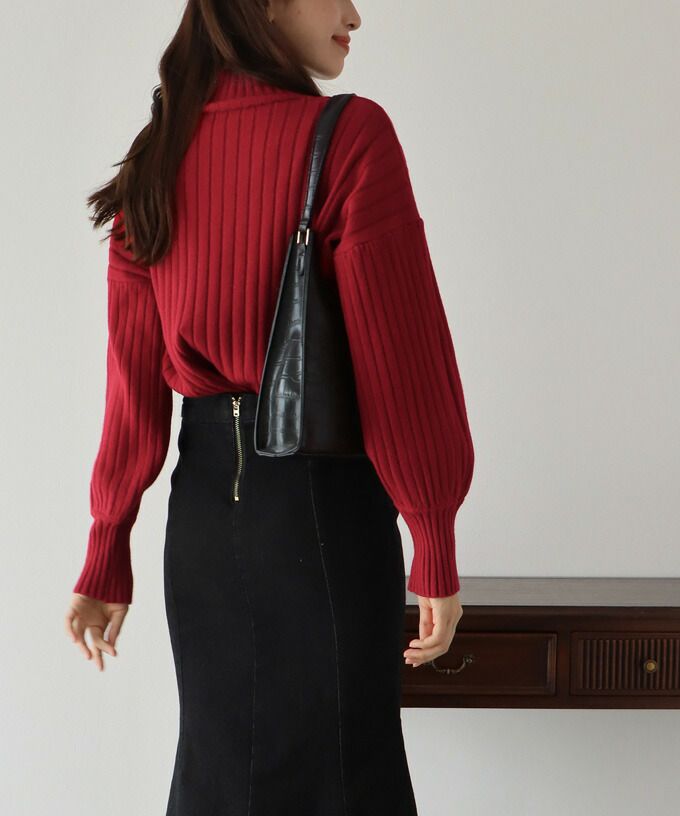 日本 BLUE EAST - 百搭坑條立領針織毛衣-水藍