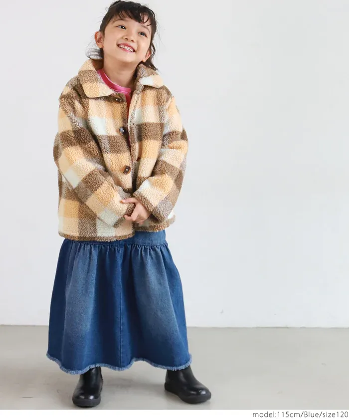 日本 COCA - 可愛U領丹寧吊帶裙-孩子-藍