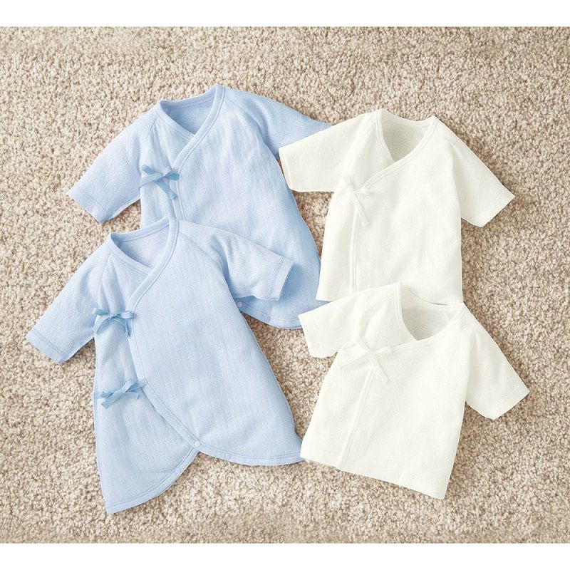 日本 Combi - mini系列-純棉保暖內衣4件組 (50-60)-白色肚衣*2 藍色蝴蝶裝*2