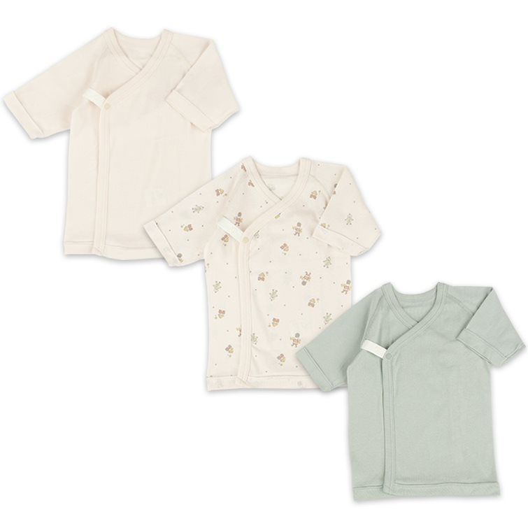 akachan honpo - 新生兒內衣6件組 長袖-按扣款 玩具-綠色 (肚衣:50cm 蝴蝶裝:50~60cm)