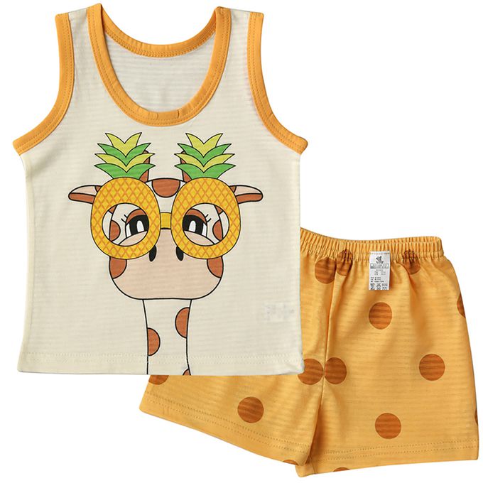 正韓 Puco - 超優質嬰幼兒/兒童無袖100% 有機棉家居服/睡衣-我愛長頸鹿