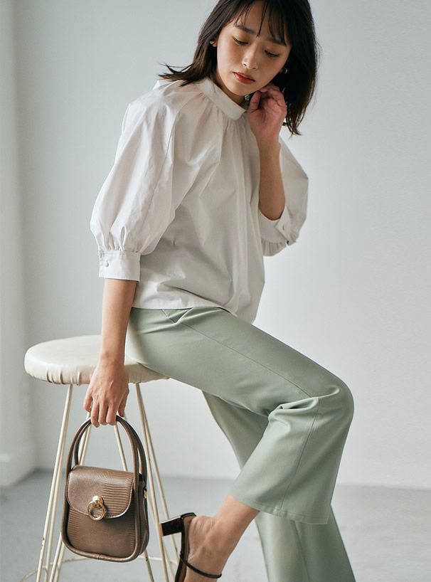 日本 GRL - 美背後綁帶七分袖上衣-淺米杏