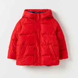韓國 OZKIZ - 保暖防風搖粒絨填充連帽外套-紅