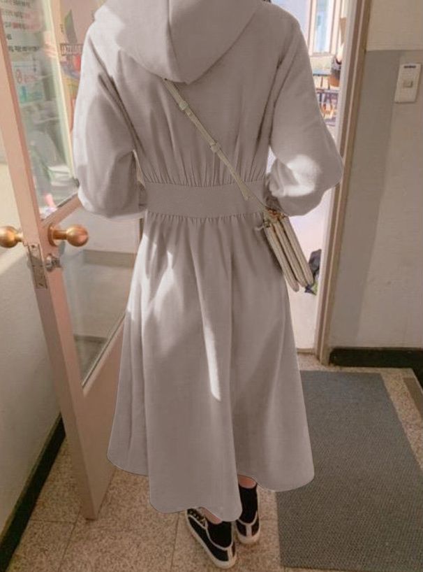 日本 GRL - 休閒感收腰連帽長袖洋裝-黑 (F)