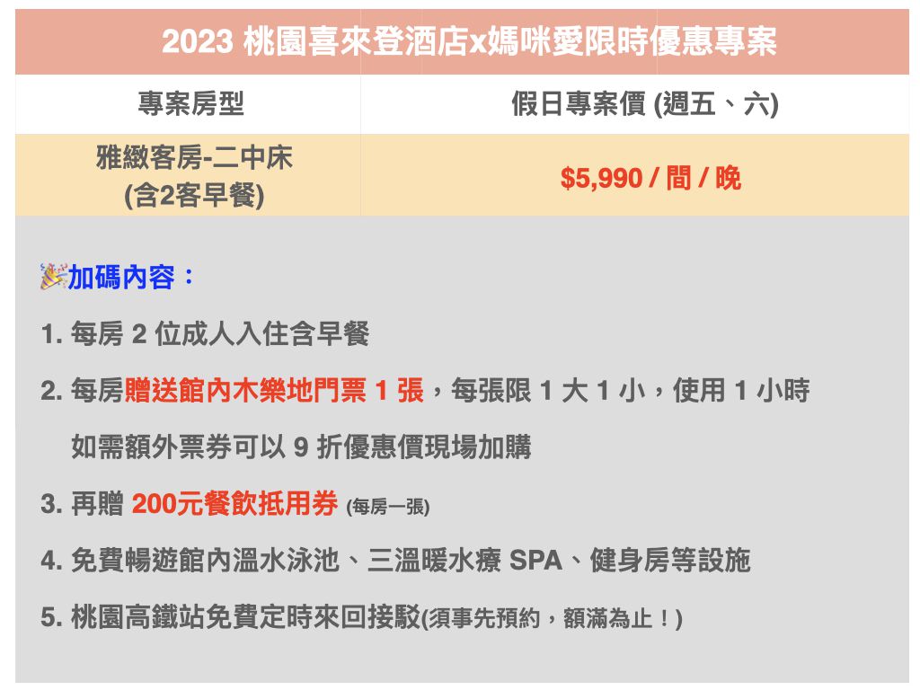 親子天堂～桃園喜來登酒店｜住房送玩木遊館 + 高鐵站免費接駁