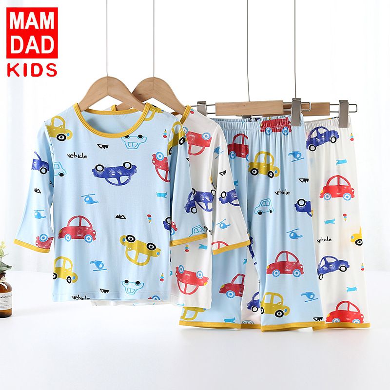 MAMDADKIDS - 透氣七分袖套裝/家居服-車車-白色