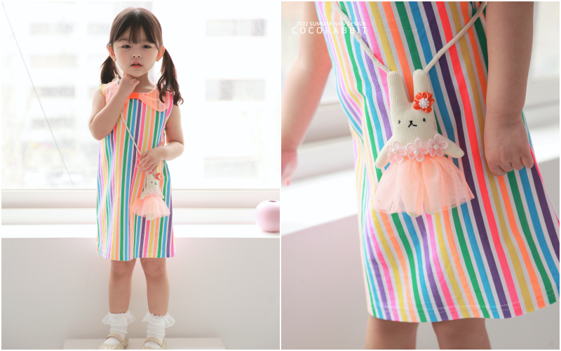 韓國 Coco rabbit - 紗裙兔子娃娃包包彩虹洋裝-直條紋