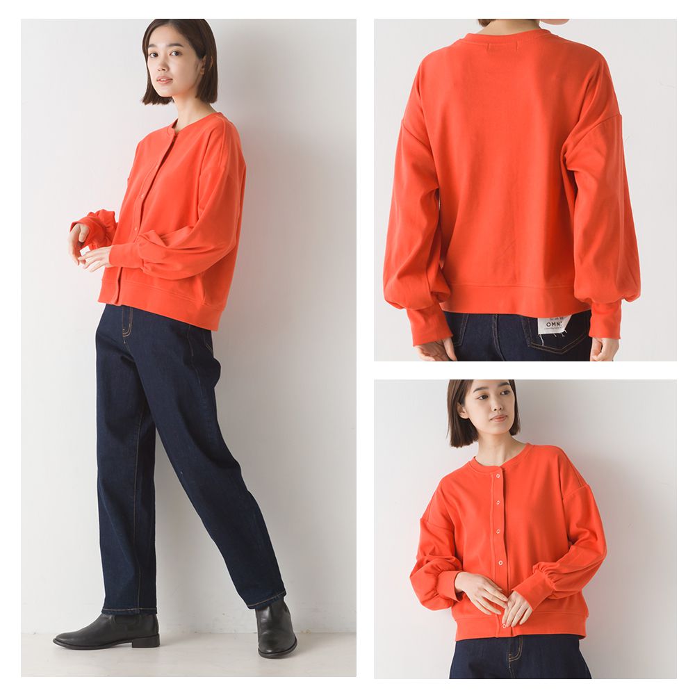 日本 OMNES - 柔美小V領澎澎袖薄外套-橄欖綠