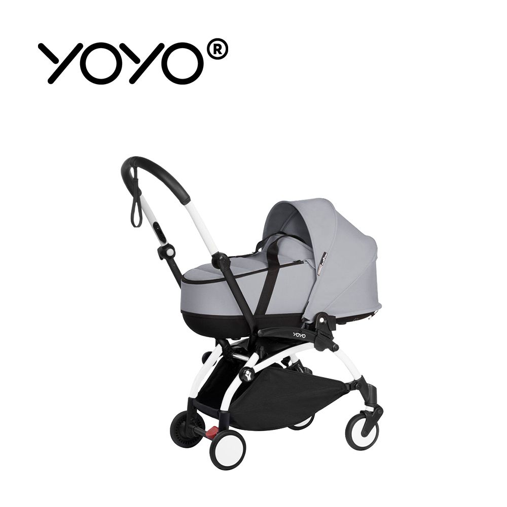 YOYO³ Newborn shell 0+新生兒睡籃推車-(含車架)-白色車架+岩石灰睡籃