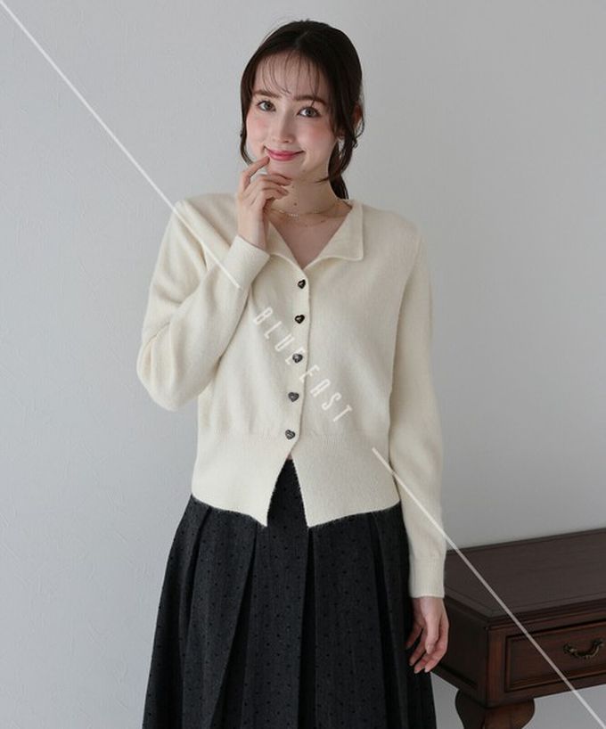 日本 BLUE EAST - 愛心蝴蝶結扣成熟甜美針織開襟衫-白 (M)