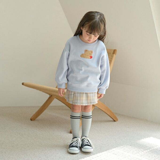 日本 Lycee mine - 可愛相良刺繡裏起毛長袖上衣-愛心小熊-淺藍