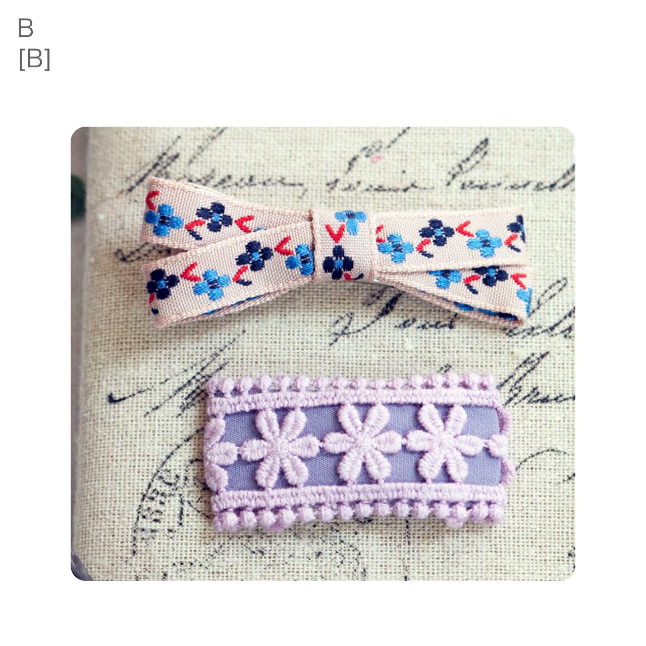 日本 Catherine Cottage - 蕾絲花朵配色可愛髮夾(2入組)-藍綠系