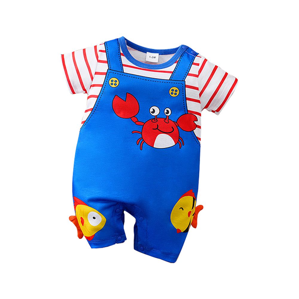 棉質短袖包屁衣 短袖嬰兒服-螃蟹