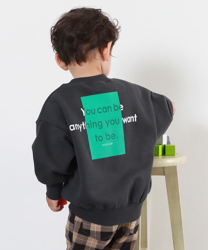 日本 devirock - 裏起毛定番印花長袖上衣-巨大檸檬-黑