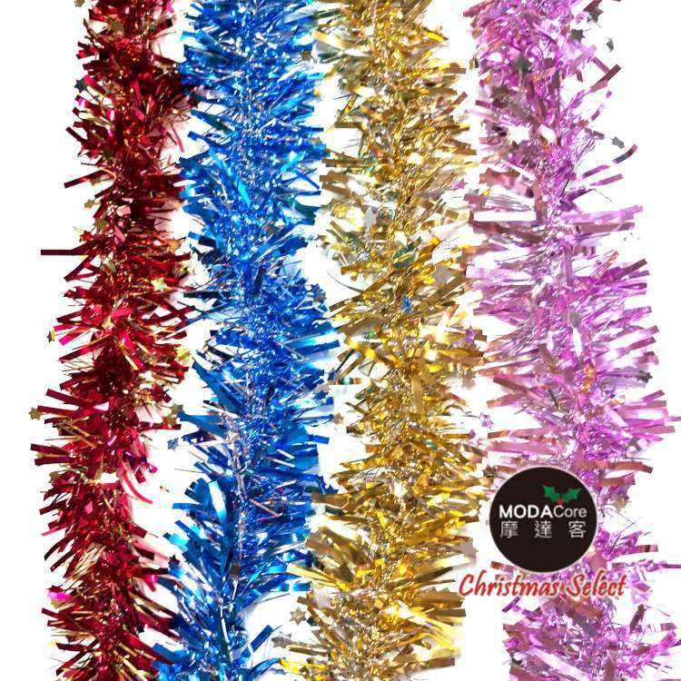 MODACore 摩達客 - 4吋小星星雙色寬窄條金蔥彩條龍柱(3條一組-顏色隨機出貨) 可掛聖誕樹/門窗邊/牆沿/派對裝扮用