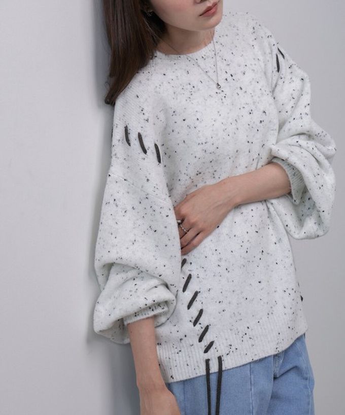 日本 Bab - 可可碎片感率性縫線針織上衣-卡其