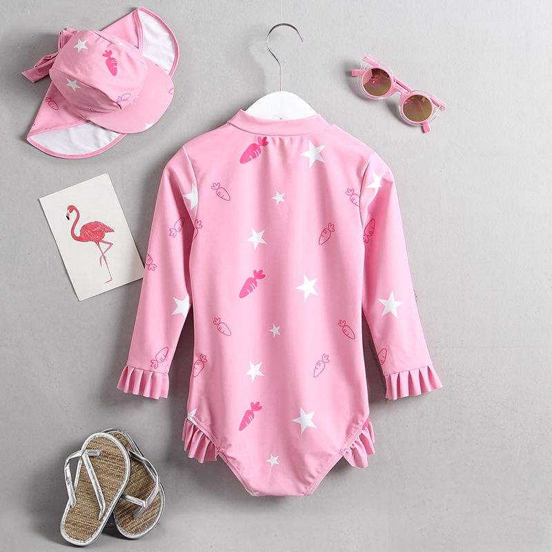 女寶防曬長袖連身泳裝套裝(附帽子)-兔寶寶-粉色