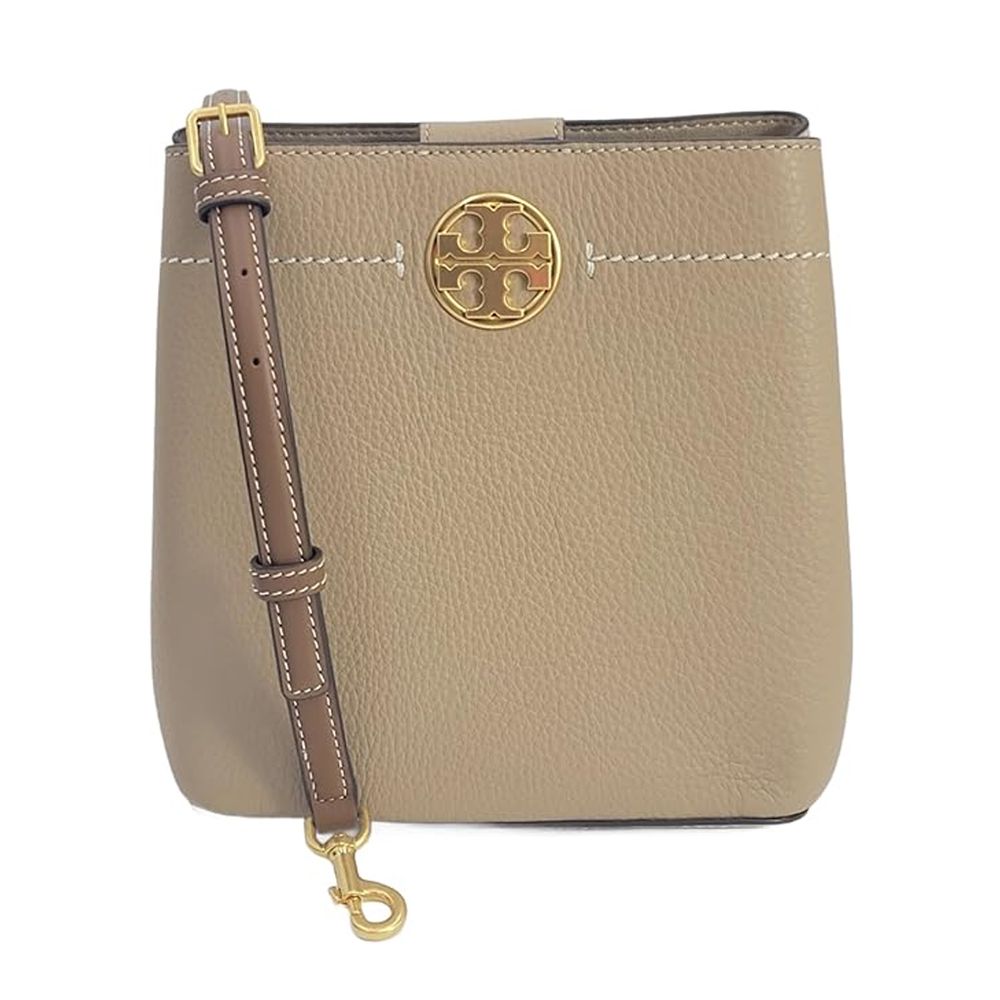 素色牛皮斜背包 (卡其)