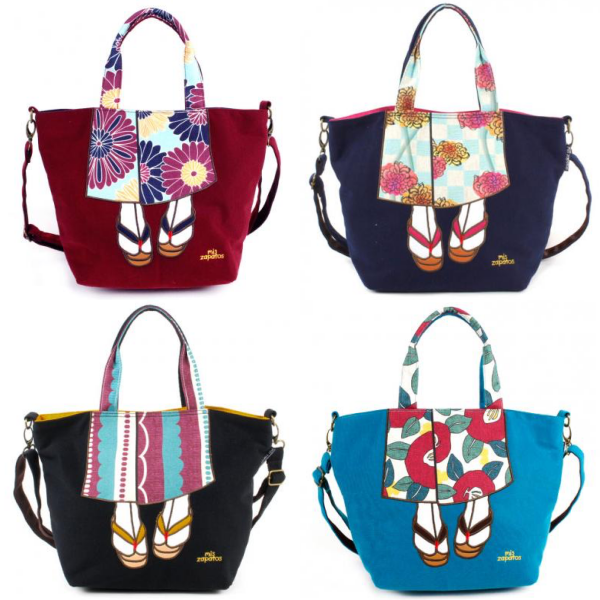 mis zapatos - 2way手提肩揹美腿包(棉布)-和服-BL藍色 (25*22*15cm)