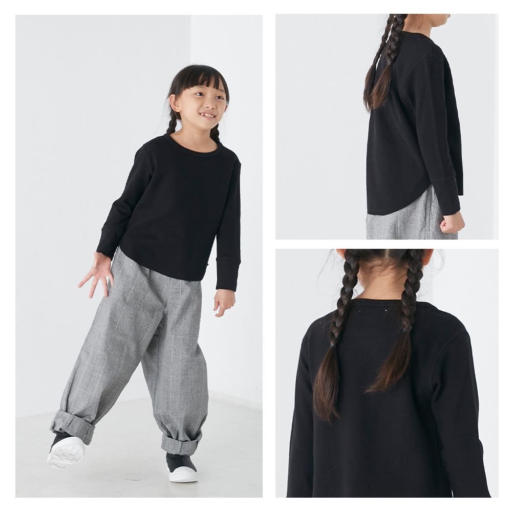 日本 OMNES - 棉混舒適圓領長袖上衣/內搭-藍灰