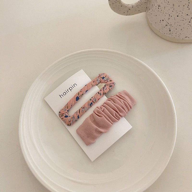 小清新碎花布藝髮夾2入組-綠色