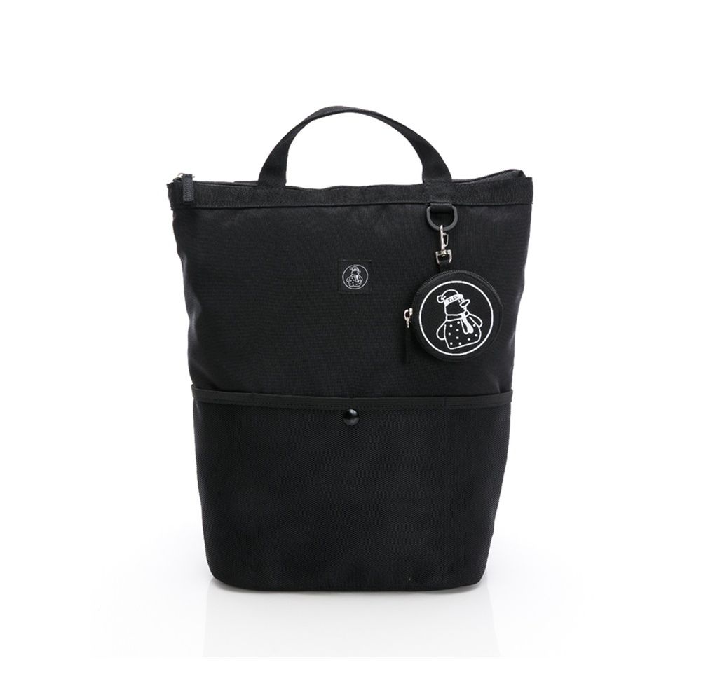 大嘴巴寬口後背包 L 號 無蓋款 附贈小雪人小掛包-個性黑