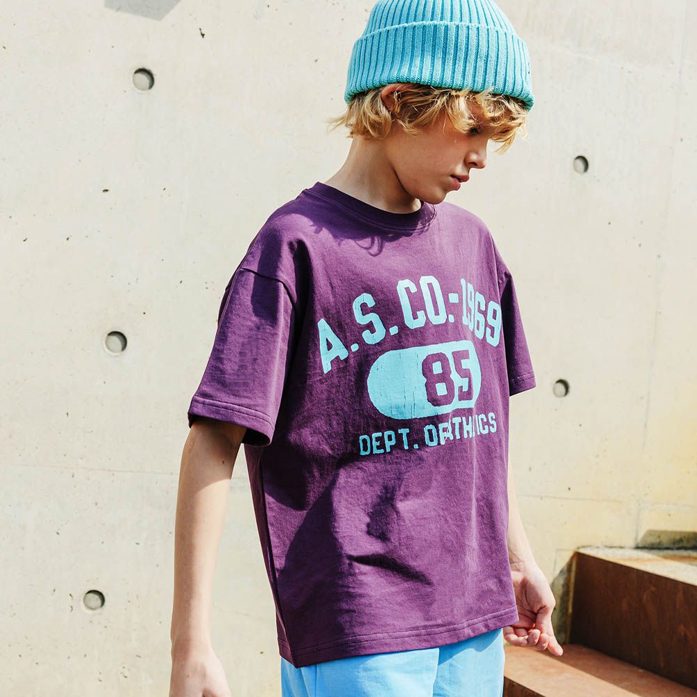 斑駁感美式標語短袖上衣-紫