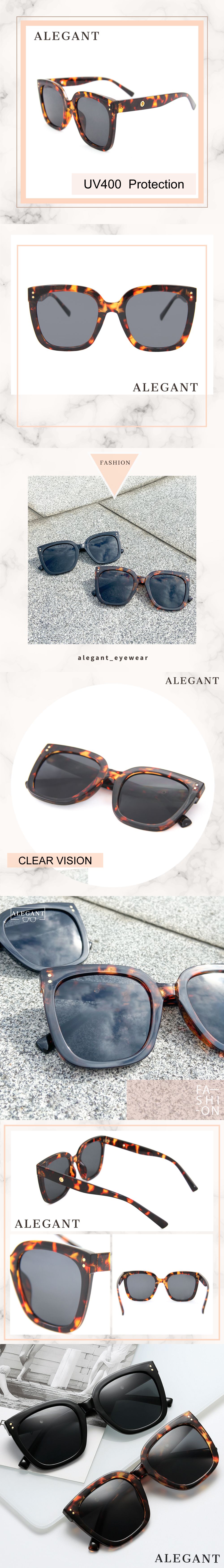 ALEGANT - 時髦復古琥珀花紋貓眼大方框墨鏡│UV400太陽眼鏡