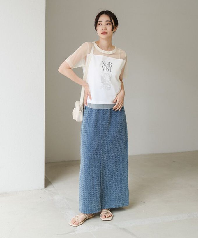 日本 Bab - 個性風透膚薄紗層次短袖上衣-英文字印花-綠