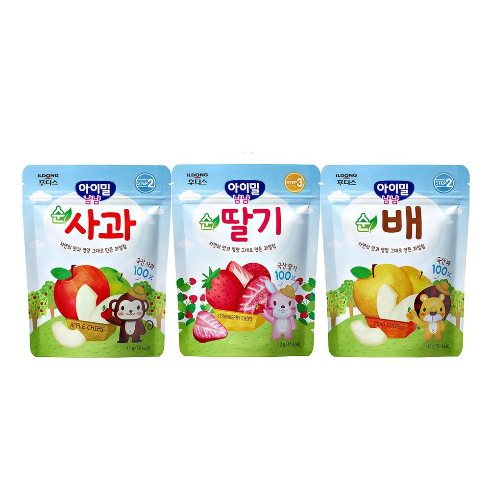 韓國Ildong Foodis日東 - 水果脆片3入組-梨*1+蘋果*1+草莓*1