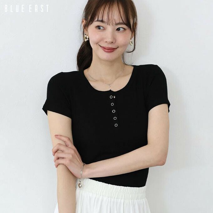 日本 BLUE EAST - 亨利領合身美型短袖上衣-粉紅