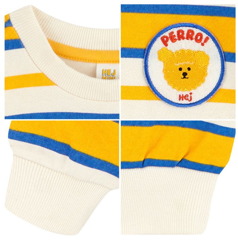 韓國 HEJMINI - (裏毛)熊熊徽章條紋上衣-黃