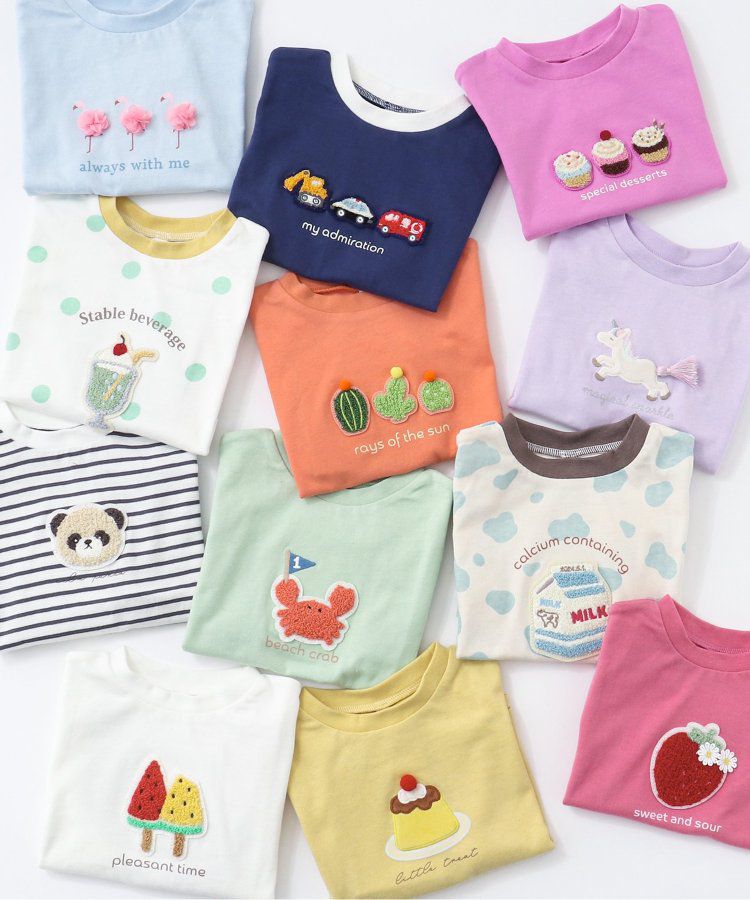 日本 apres les cours - 立體刺繡印花短袖上衣-冰棒-袖撞色