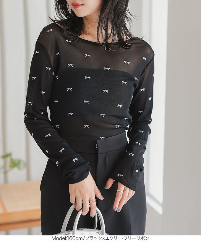 日本 Kobe Lettuce - 前後2way 植絨透膚長袖上衣-(可選圖案)-黑底白印花