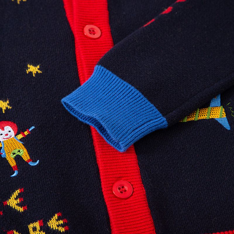 純棉撞色針織長袖外套-外星小丑-黑色