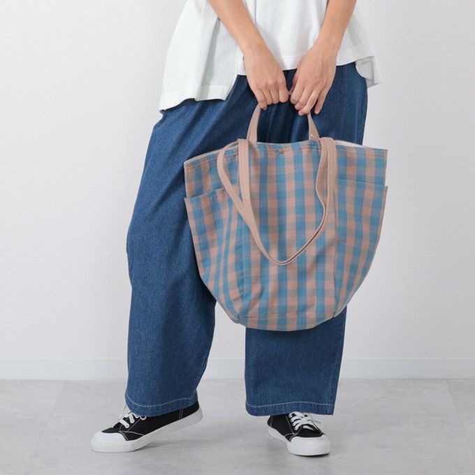 日本 Chepeli - [定番]印度棉大容量2way手提包(15L)-紫色格紋 (約34x46x20cm)