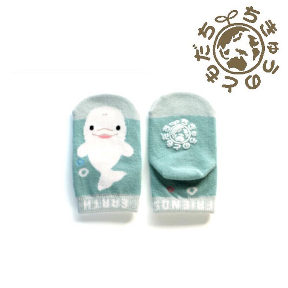 日本 aehwa - 地球的朋友 印花寶寶襪-白鯨-薄荷 (10~15cm)