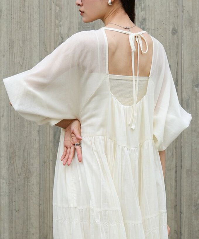 日本 Bab - 100%棉 巴里紗柔軟素色寬袖洋裝-象牙白