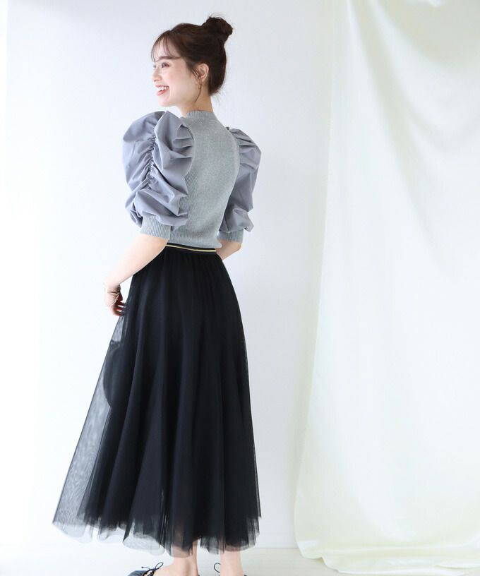 日本 BLUE EAST - 飄逸顯瘦多層次紗裙-粉紫