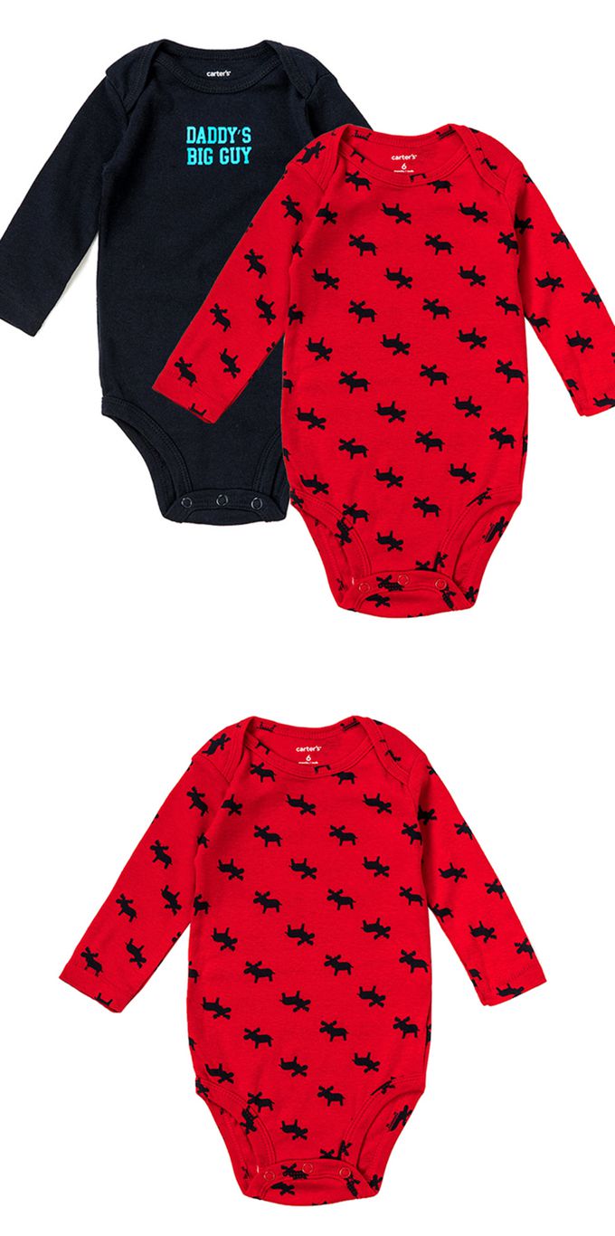 美國 Carter's - 麋鹿印花長袖包屁衣2件組 (6 M)