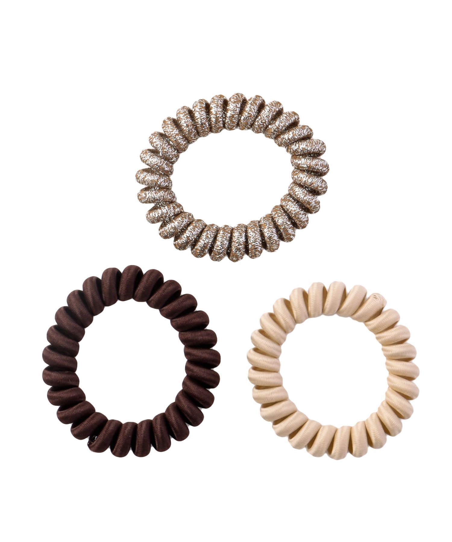 日本 Lattice - 彈力無痕電話線髮圈3件組-金粉杏