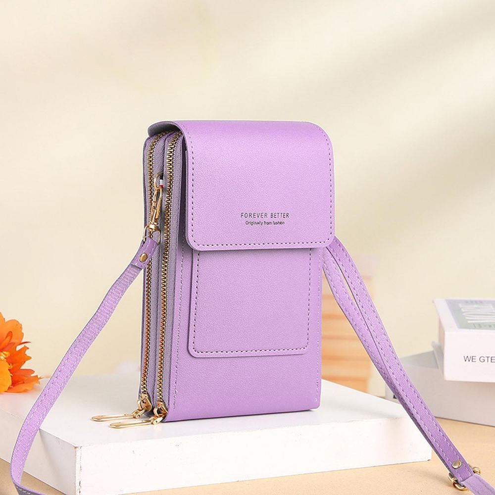 小口袋可觸屏大容量斜背手機包/斜背小包-豎款-紫色 (19x11x5cm)