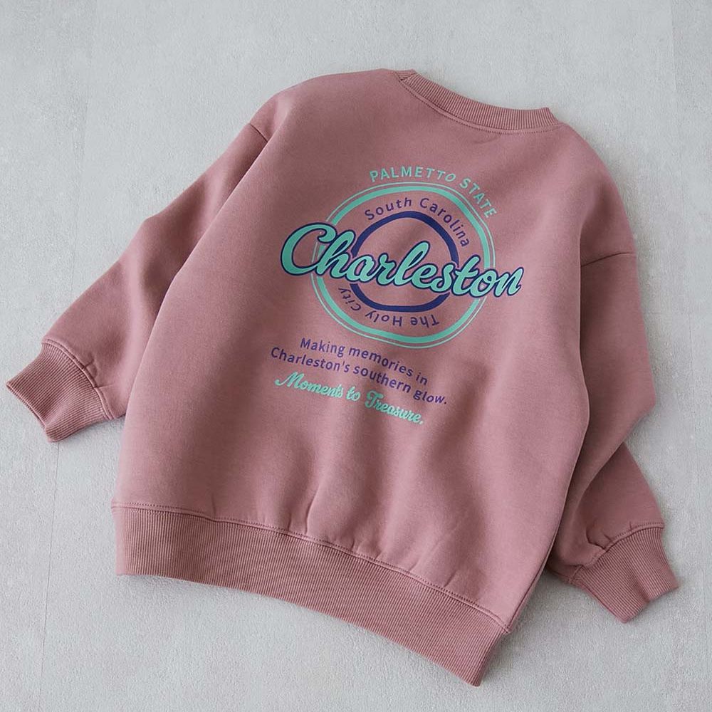 熱銷定番 裏起毛落肩大學長袖上衣-圈圈LOGO-煙燻粉