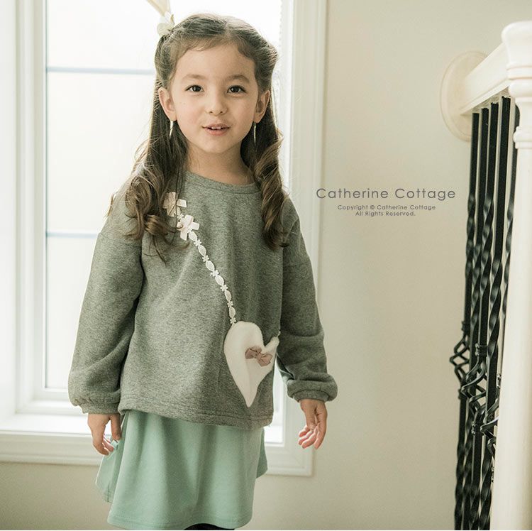 日本 Catherine Cottage - 裏毛漂亮愛心包包長袖上衣-海軍藍