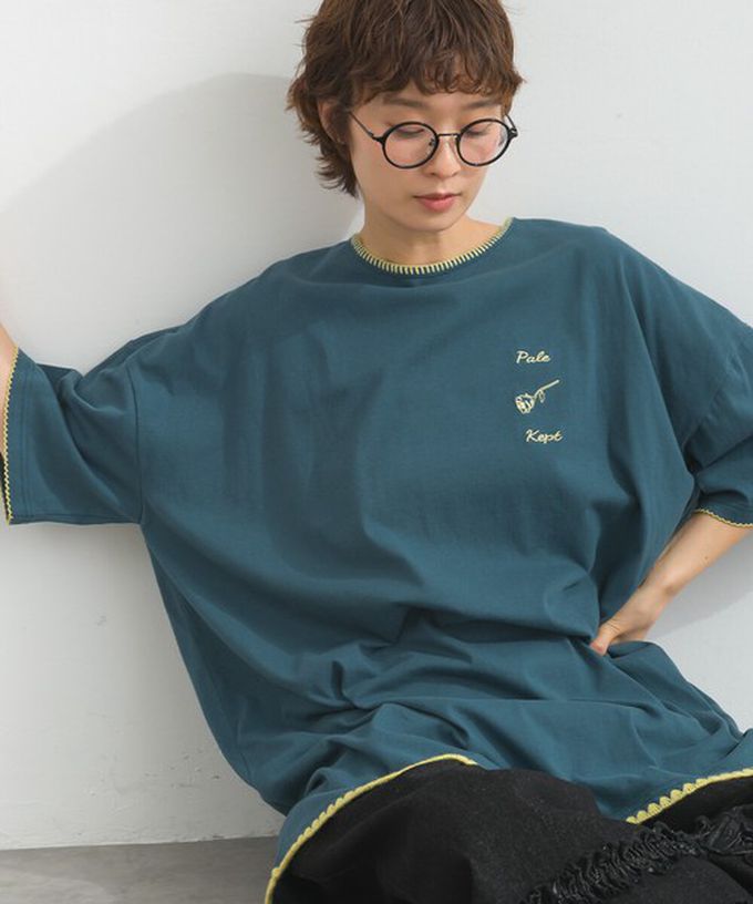 日本 Lupilien - 20支棉別緻縫線份量感長版T恤-芥末黃