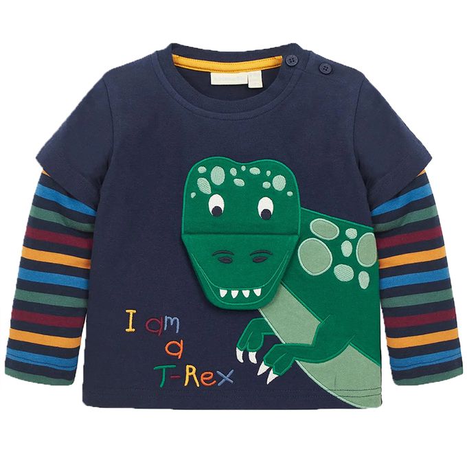 英國 JoJo Maman BeBe - 嬰幼兒100%純棉長袖上衣-霸王龍