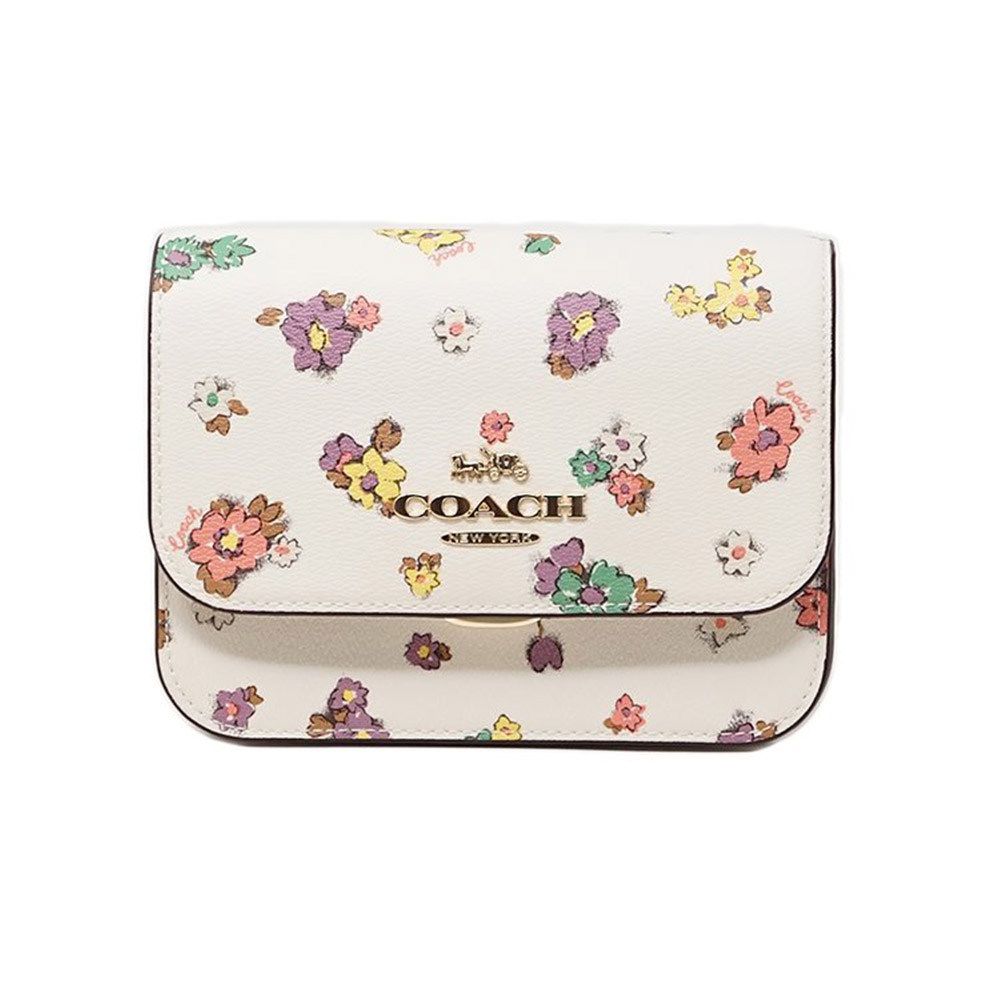 COACH - 造型皮革翻蓋斜背包 (彩色花朵)