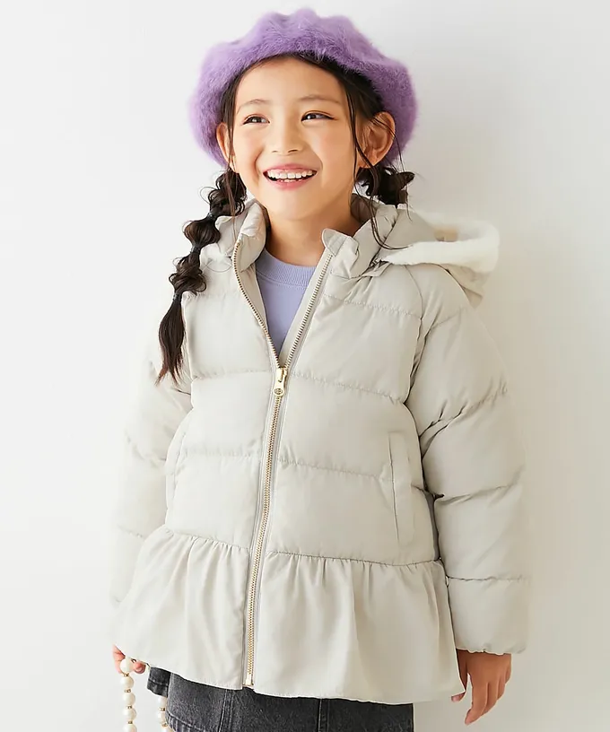 日本 devirock - 甜美下擺輕暖纖維羽絨外套(毛帽可拆)-淡綠