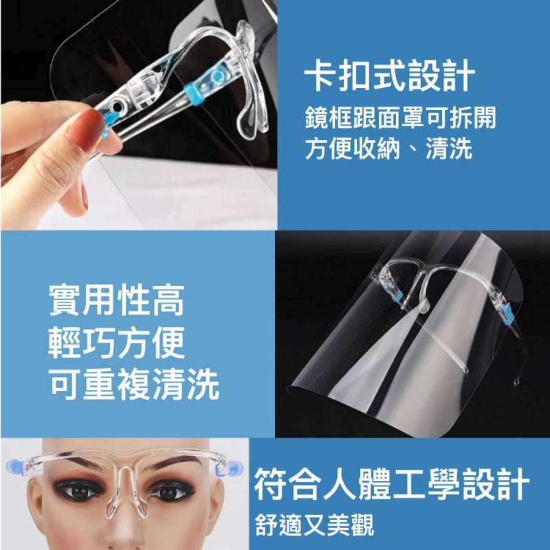 成人用透明眼鏡式面罩/隔離防護面罩/全臉防飛沫-特惠8入組 (非醫療用品)