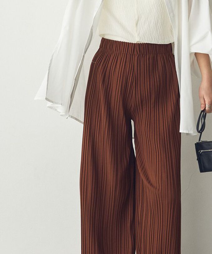 日本 Sans Souci 34+ - 細摺搖曳優雅寬褲(全腰鬆緊)-黑 (M)